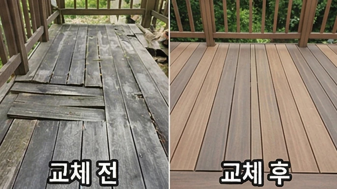 메종픽스 나무데크 표면 샌딩 재도장 사례